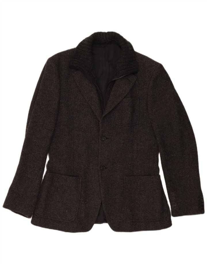 Benetton Veste Blazer 2 Boutons Homme IT 50 Grande Laine Grise Mouchetée