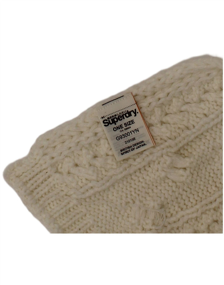Superdry Femme Écharpe Rectangulaire En Tricot Taille Unique Acrylique Blanc Cassé