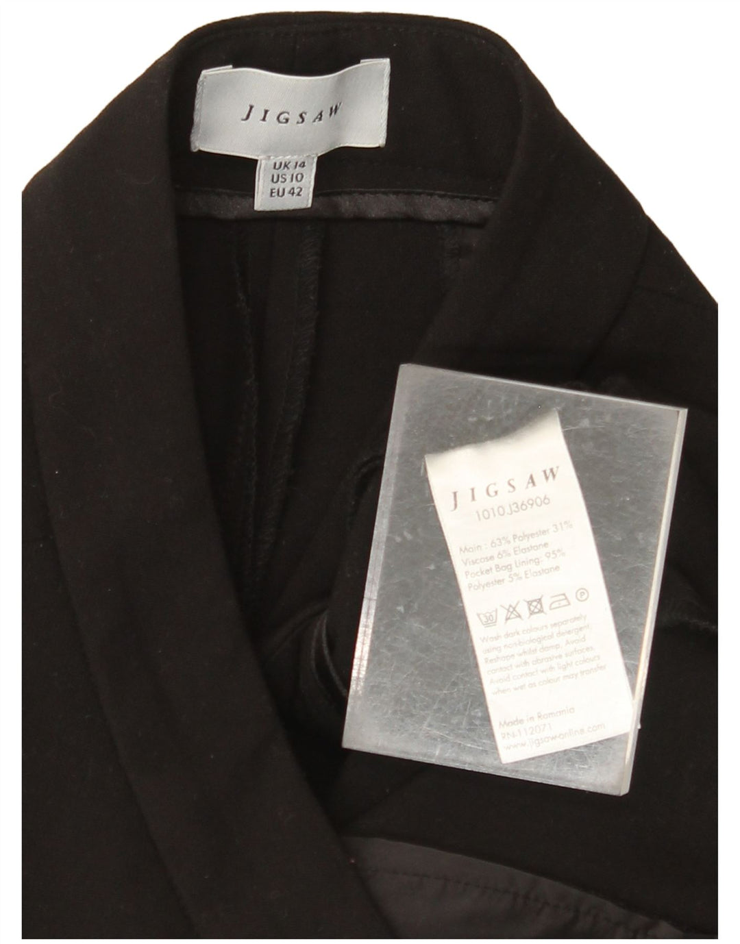 JIGSAW Pantalon court droit pour femme UK 14 Large W34 L25 Noir