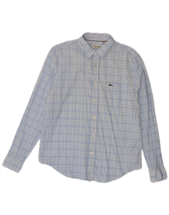 Lacoste Chemise coupe régulière pour homme Taille 42 Grand coton à carreaux bleus