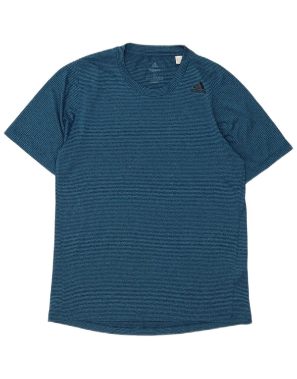 Adidas Hommes Climalite T-Shirt Haut Petit Bleu Marine Rayé Polyester