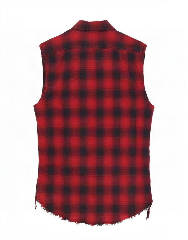 Zara Chemise sans manches en flanelle coupe régulière pour homme à carreaux rouges moyens