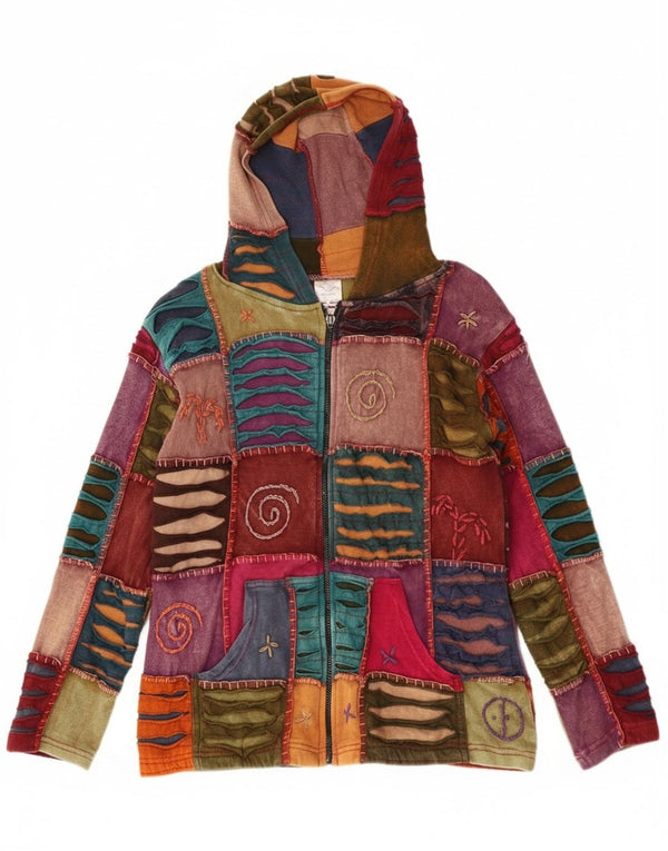 vintage Womens Crazy Pattern Zip Hoodie Sweater UK 18 XL Multicolore Bohe