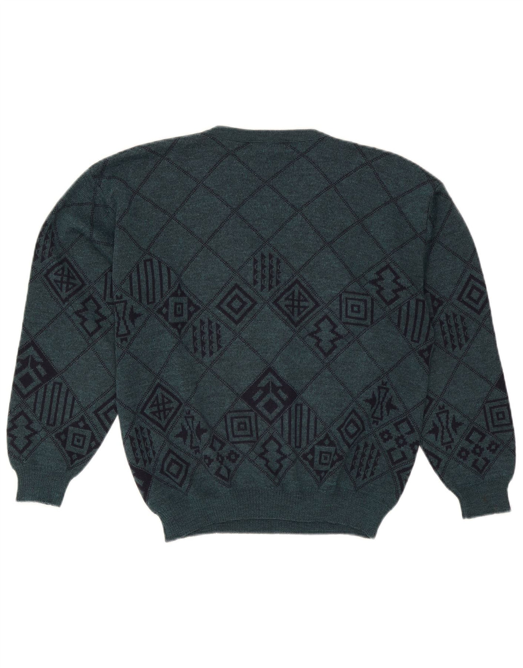 Lewinger Pull col V Homme Laine Géométrique Vert Moyen
