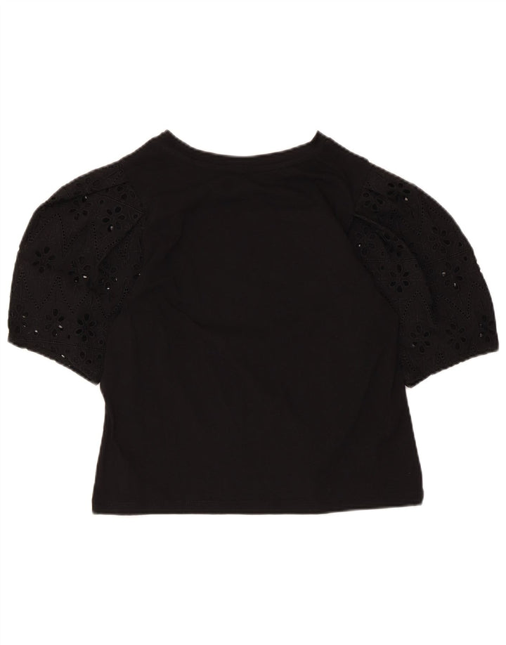 Zara Womens Crop Blouse Top UK 10 Petit Noir