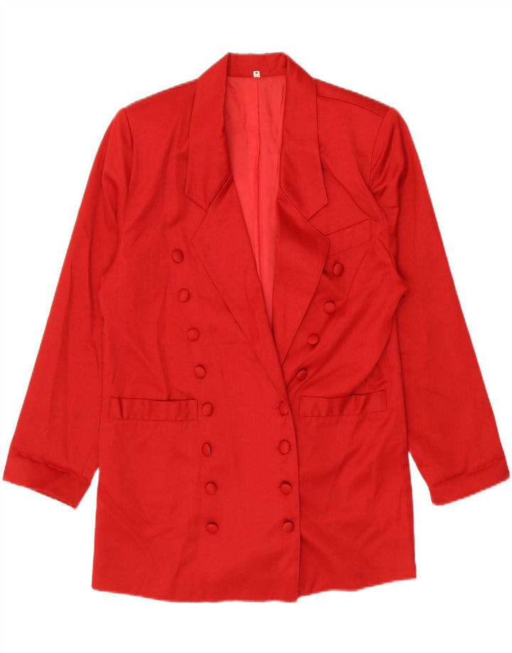 vintage Femmes Longline Double Breasted Blazer Veste UK 14 Rouge Moyen