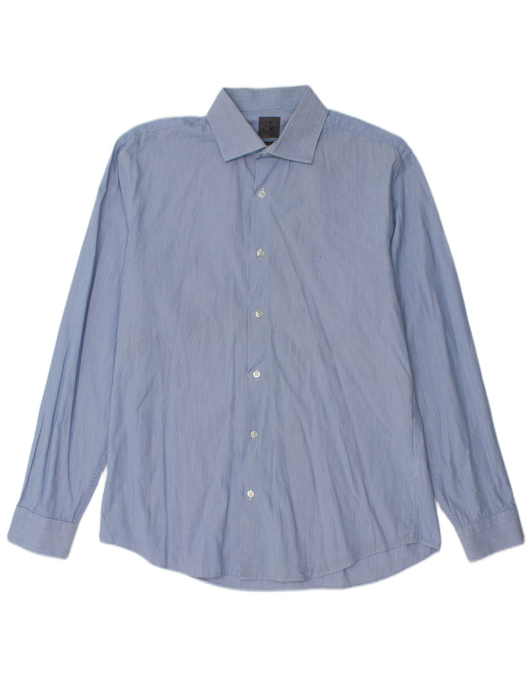 Calvin Klein Chemise ajustée pour homme Taille 40 15 3/4 Bleu moyen à fines rayures