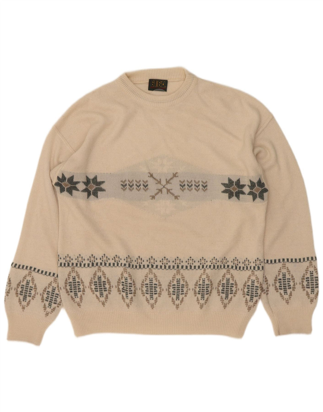 Bibo Pull à col rond pour homme Large Blanc Fair Isle