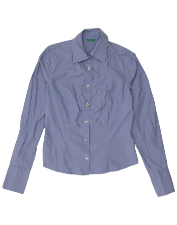 Benetton Chemise Femme UK 10 Petit Bleu Coton
