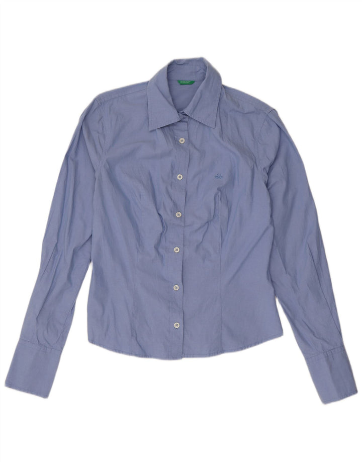 Benetton Chemise Femme UK 10 Petit Bleu Coton