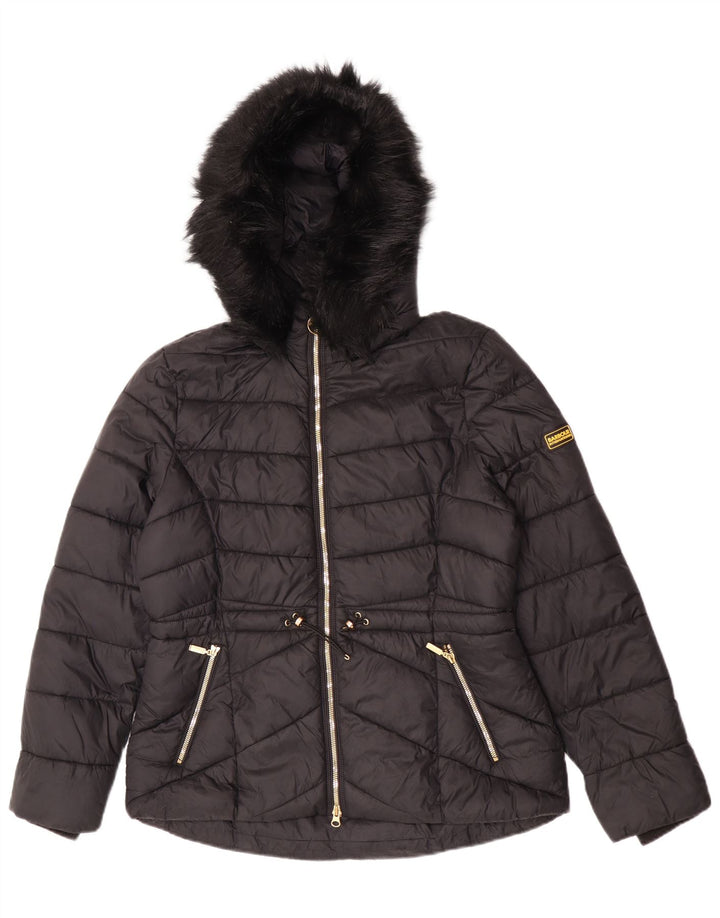 Barbour Veste matelassée à capuche pour femme UK 14 Large Noir Polyamide