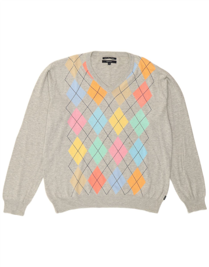 Gant Pull Col V Homme XL Gris Argyle/Diamant Coton