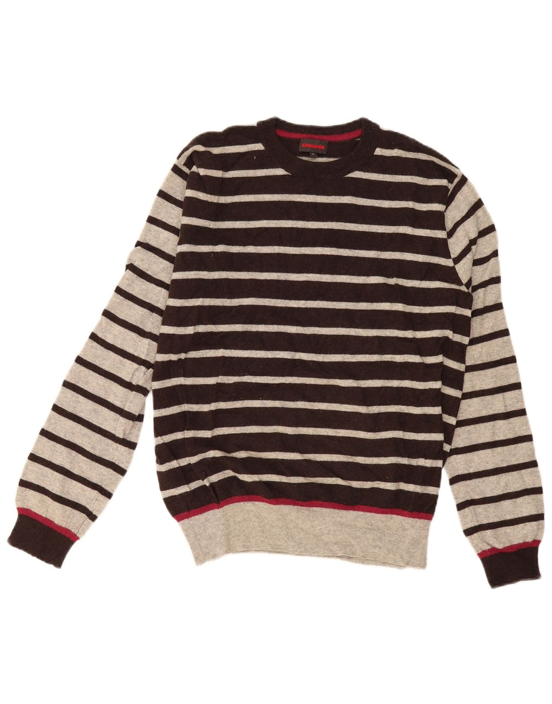 Invicta Pull à col rond pour homme en laine rayée grise