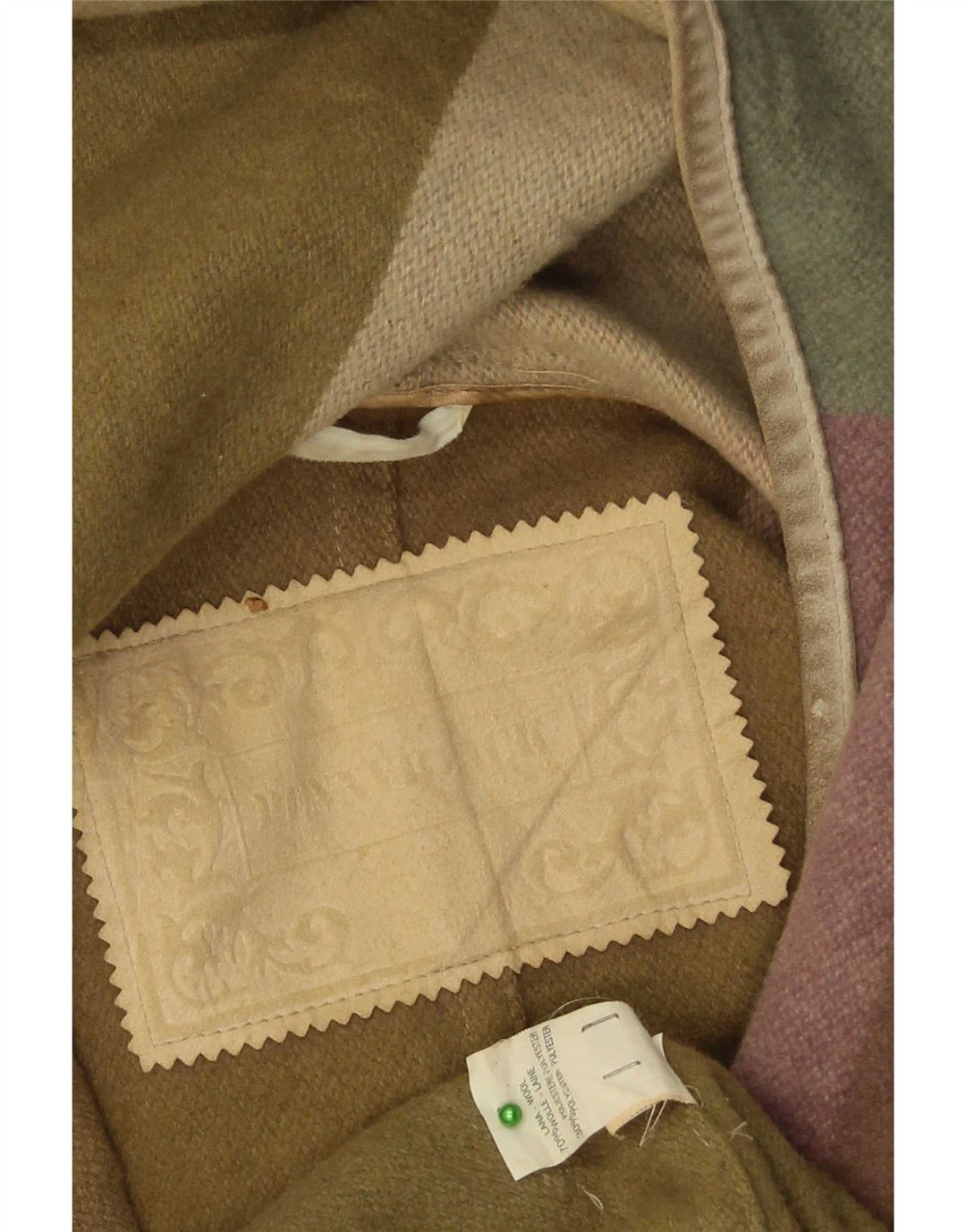vintage Femme À Capuchon Surdimensionné Duffle Coat IT 42 Moyen Kaki Check Laine