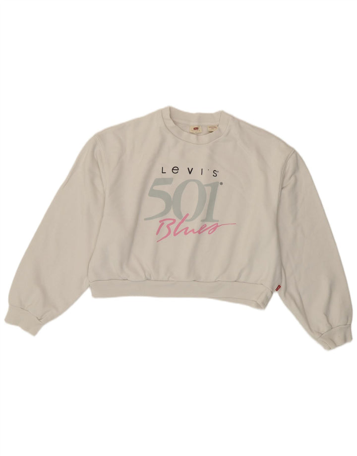 Levi's Sweat-shirt oversize Crop Graphic pour femme UK 10 Small Blanc