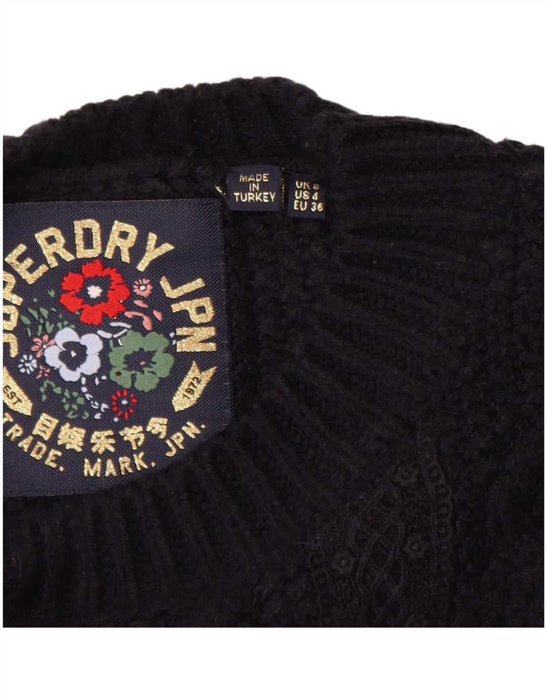 SUPERDRY Pull surdimensionné à col bateau pour femme UK 8 Small Bleu marine