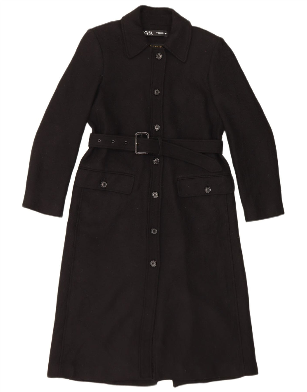 Zara Femme Pardessus UK 14 Laine Noir Moyen