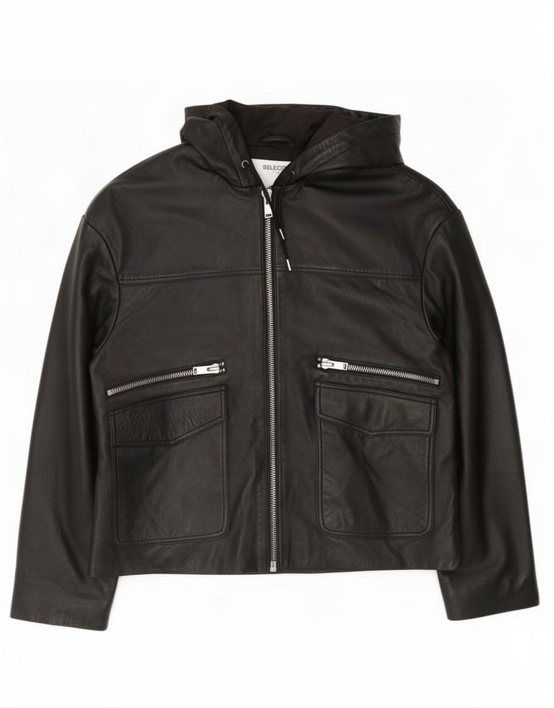 Selected Femme Veste en cuir à capuche pour femme EU 38 Noir moyen