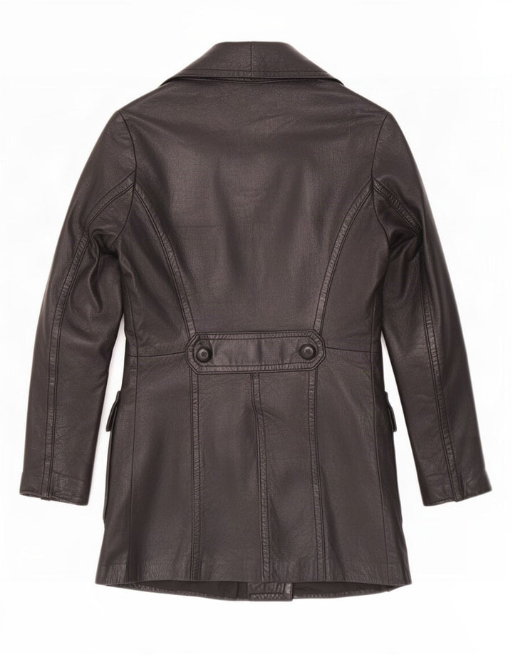 veste en cuir double poitrine vintage femme UK 8 Petit Noir