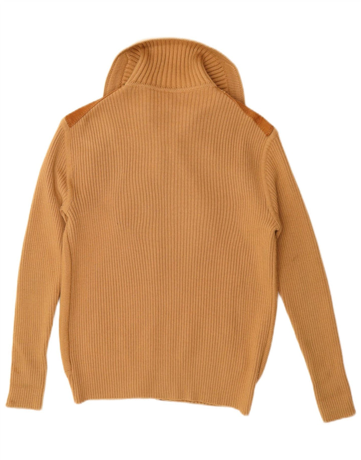 VINTAGE Femme Daim Cardigan Pull UK 12 Beige Moyen Colorblock