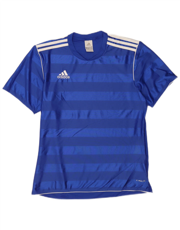 Adidas Homme Climalite T-Shirt Top Bleu Moyen Rayé Polyester