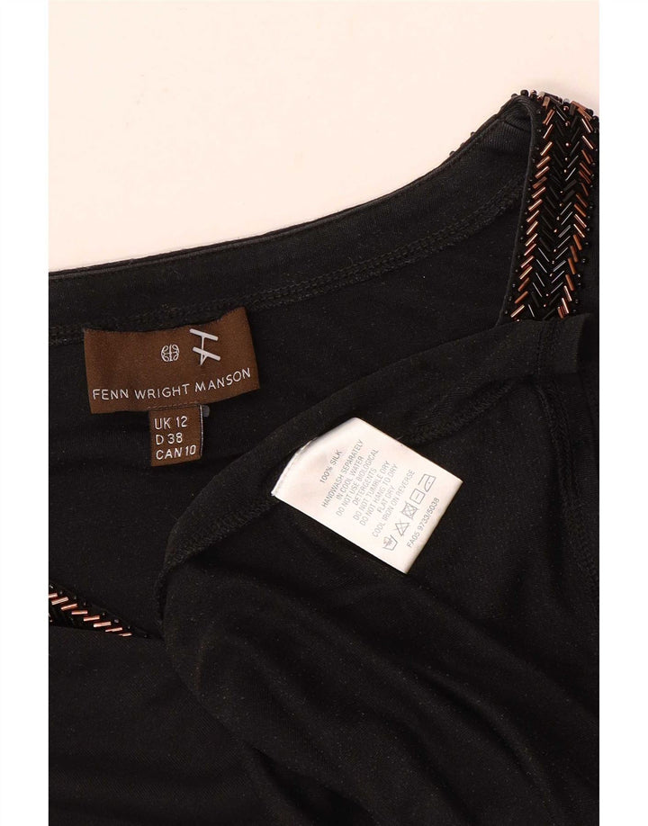 Fenn Wright Manson Haut à manches 3/4 pour femme UK 12 Soie noire moyenne