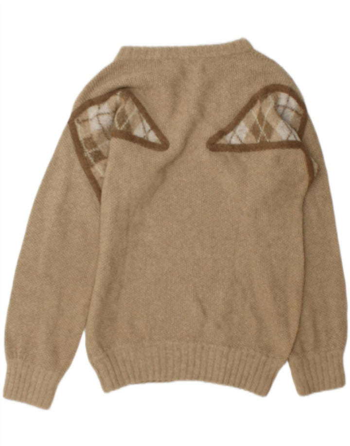vintage Mens Boat Neck Jumper Pull Moyen Vert Géométrique