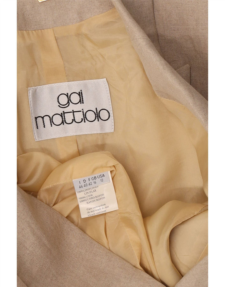 Gai Mattiolo Veste blazer 1 bouton pour femme UK 16 Grand lin beige