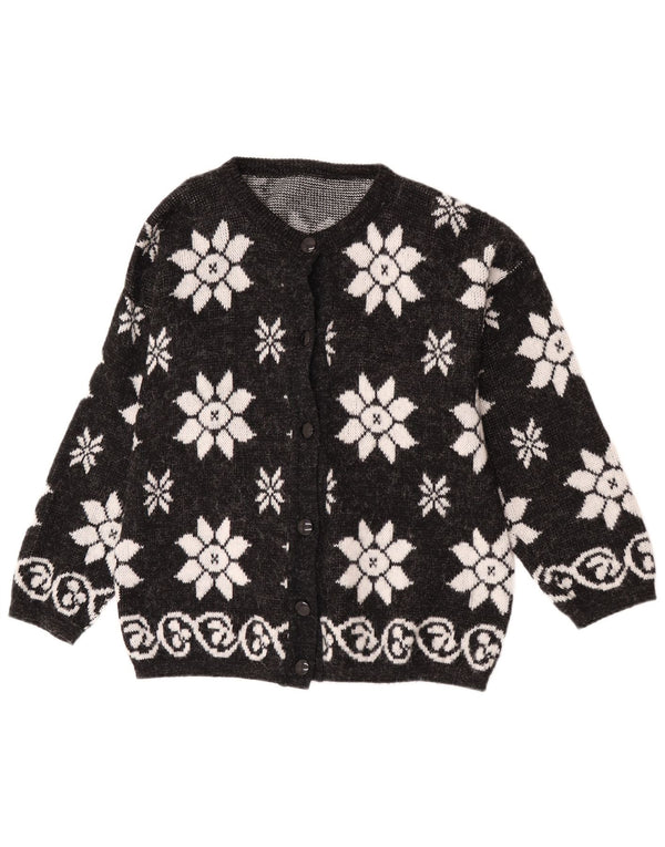 vintage Femme Cardigan Pull UK 16 Grand Noir Floral