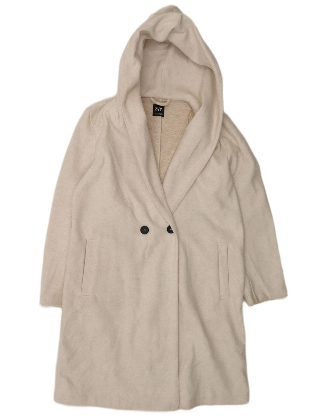 Zara Manteau à capuche surdimensionné à double boutonnage pour femme UK 10 Small Blanc cassé