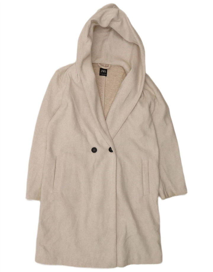 Zara Manteau à capuche surdimensionné à double boutonnage pour femme UK 10 Small Blanc cassé