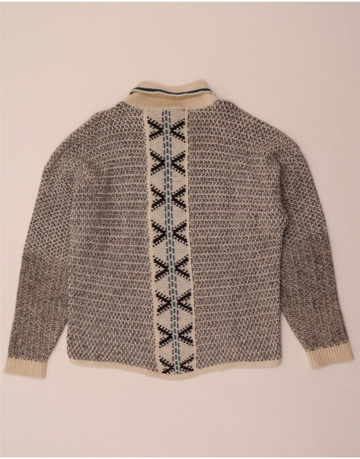 vintage Mens Roll Neck Jumper Pull Grande Laine Géométrique Grise