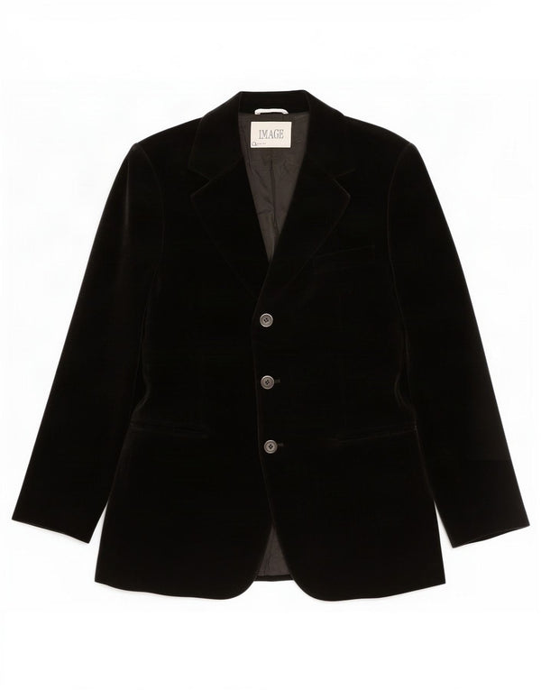 vintage Femmes 3 Bouton Velours Blazer Veste UK 14 Moyen Noir