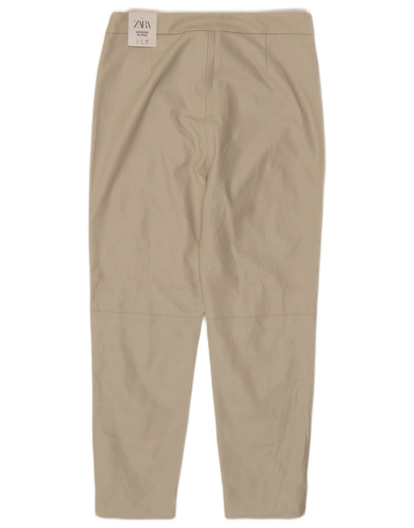 Zara Legging taille haute en simili cuir pour femme Large W30 L24 Beige