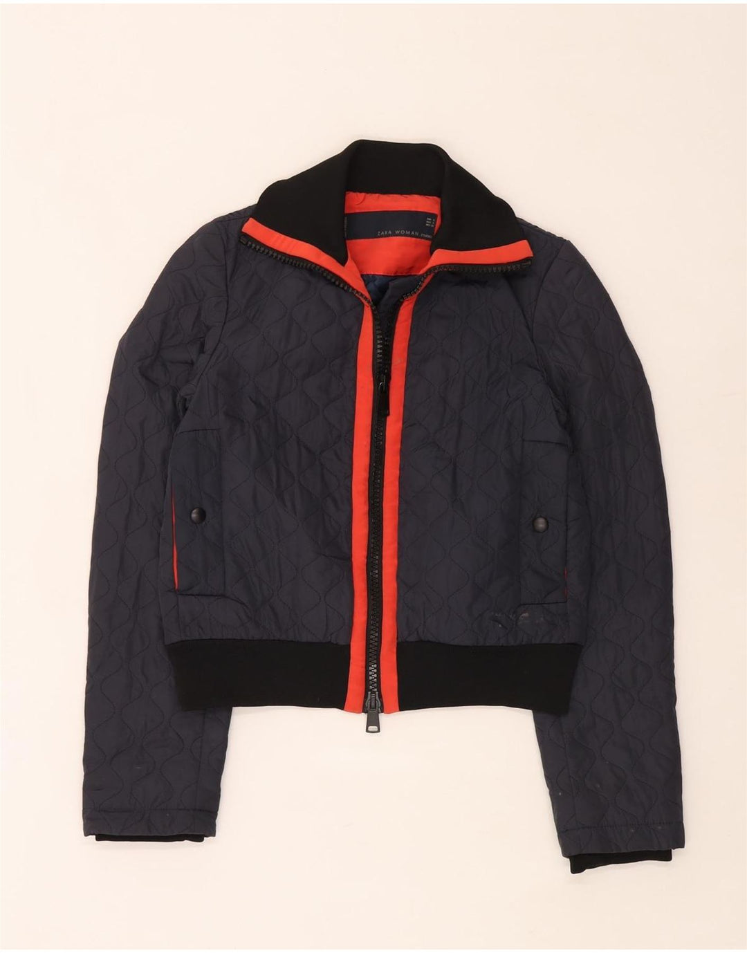 Zara Veste matelassée courte pour femme UK 10 Small Bleu marine