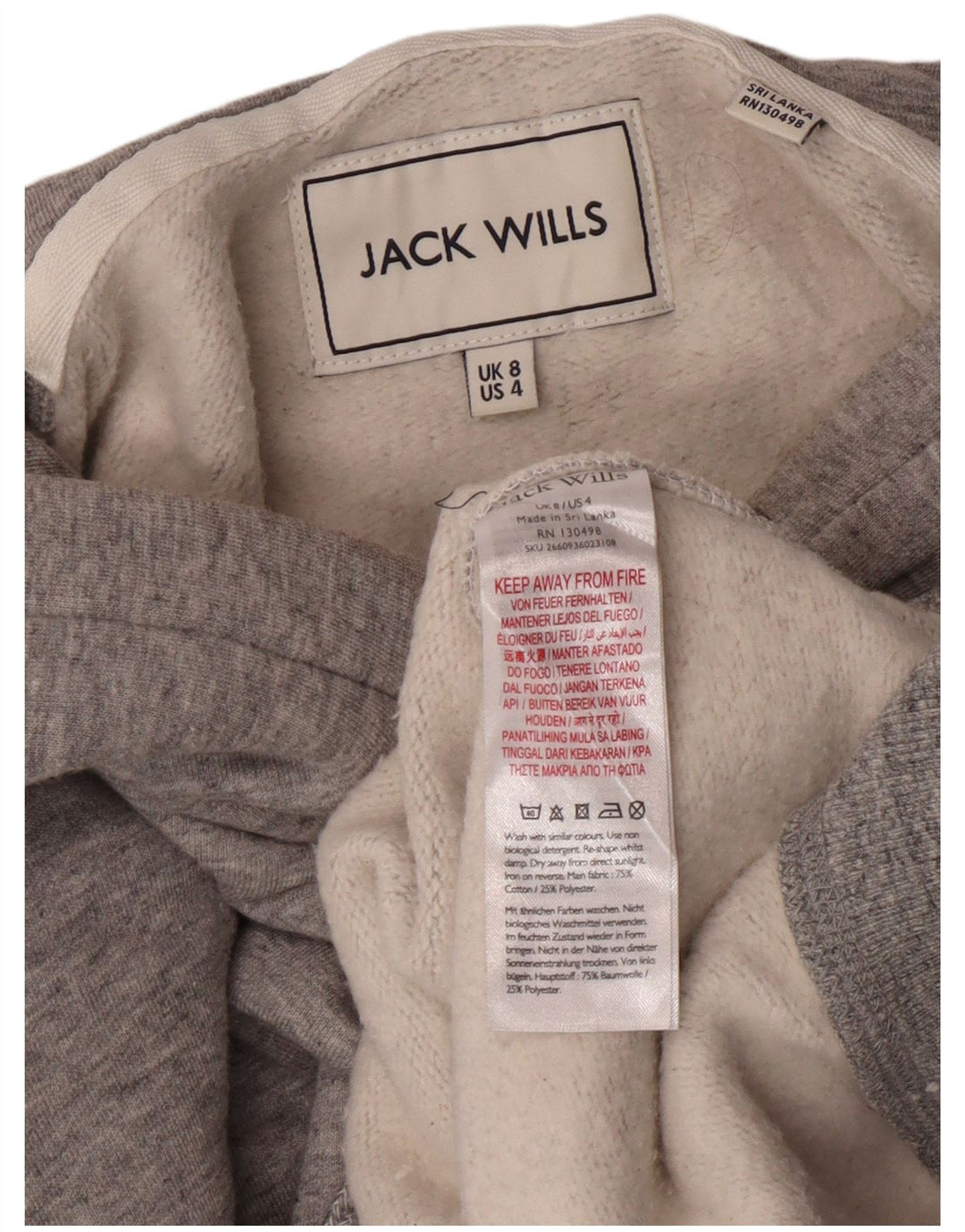 Jack Wills Pull à capuche pour femme UK 8 Small Gris Coton