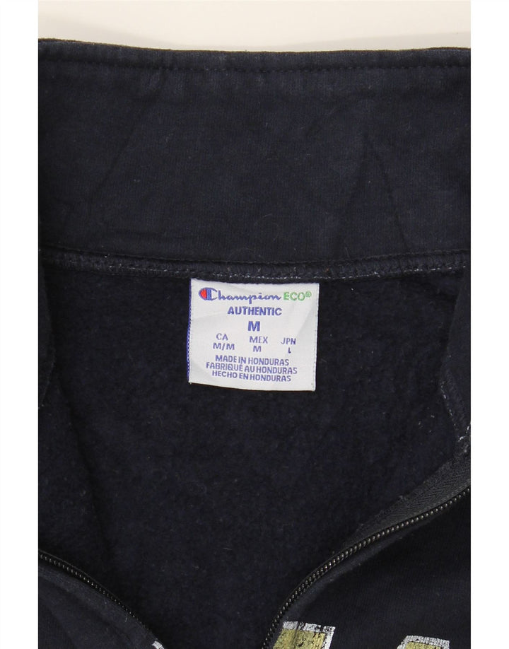 CHAMPION Mens Juniata Graphic Zip Neck Sweatshirt Jumper Medium Navy Blue Vintage Champion and Second-Hand Champion from Messina Hembry 
