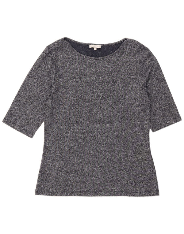 Reiss Haut Femme Manches 3/4 UK 14 Large Bleu Marine Moucheté Viscose