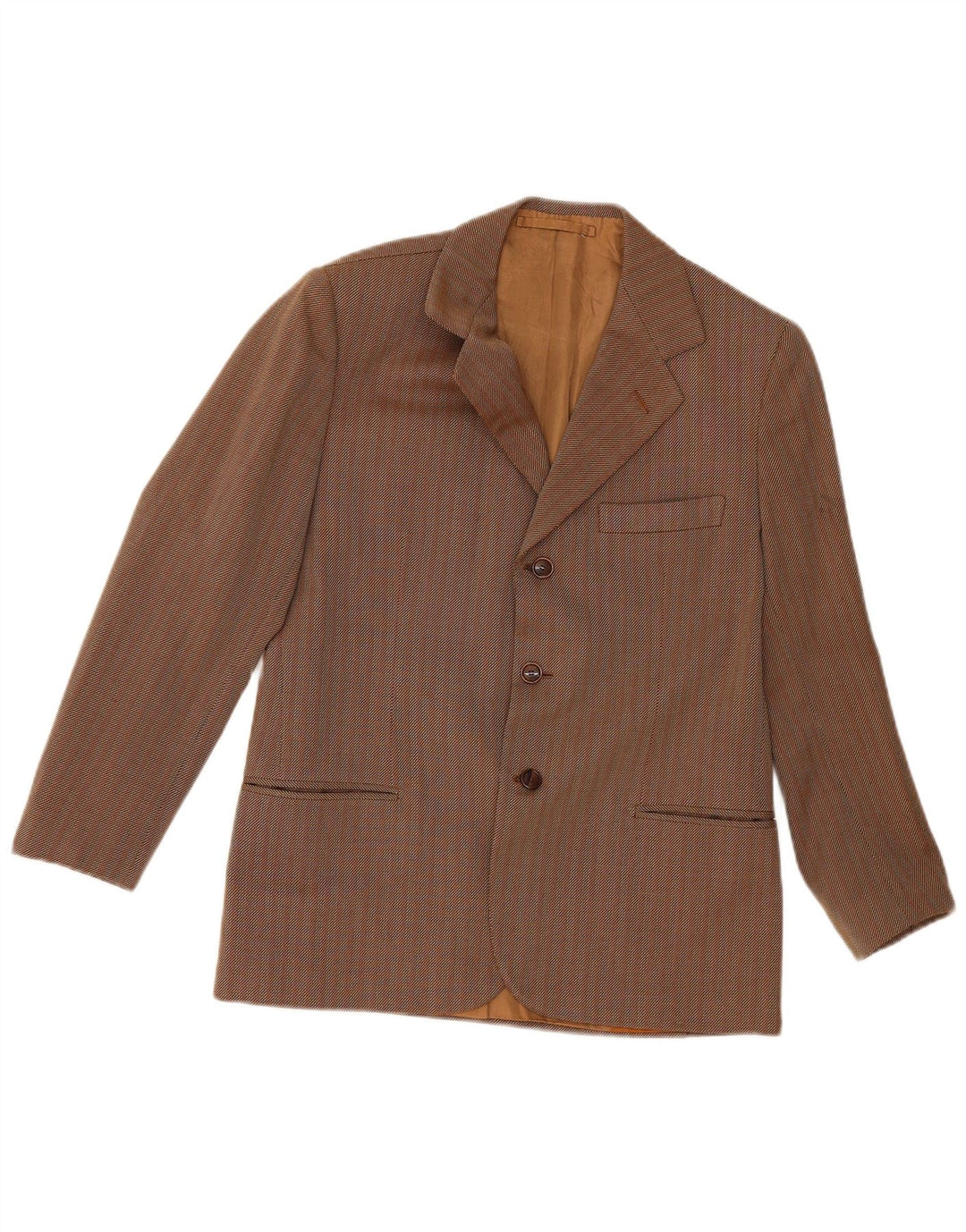 vintage Homme 3 Bouton Blazer Veste UK 36 Petit Marron Rayé Classique