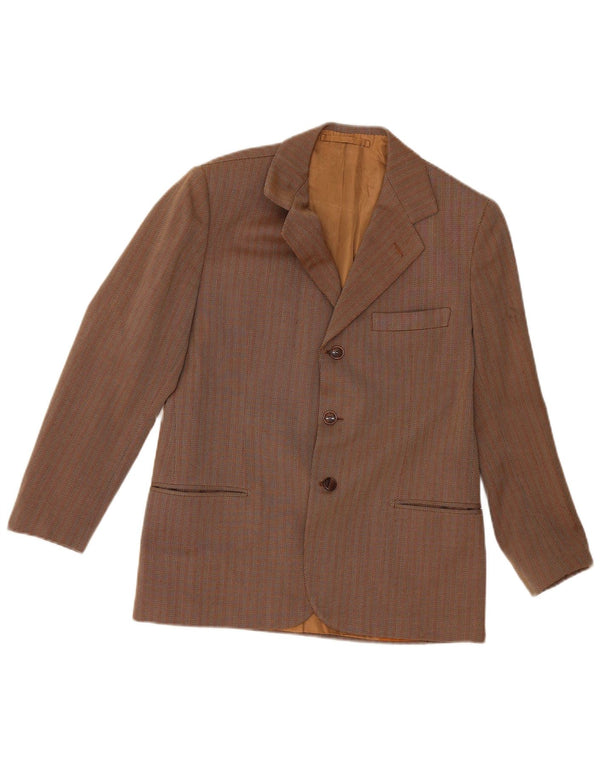 vintage Homme 3 Bouton Blazer Veste UK 36 Petit Marron Rayé Classique