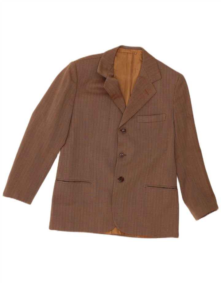 vintage Homme 3 Bouton Blazer Veste UK 36 Petit Marron Rayé Classique