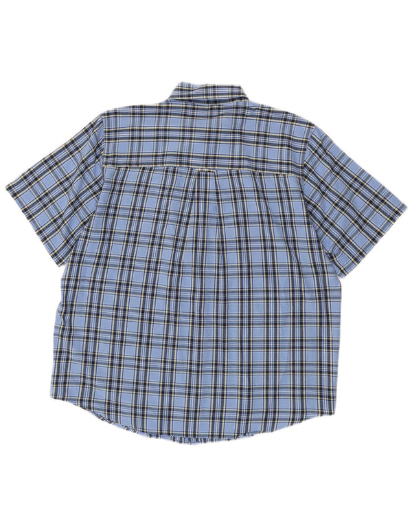 Chaps Chemise à manches courtes pour homme en coton à carreaux bleus