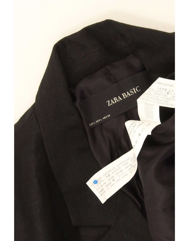 Zara Femme Wrap Blazer Veste UK 16 Large Noir Viscose