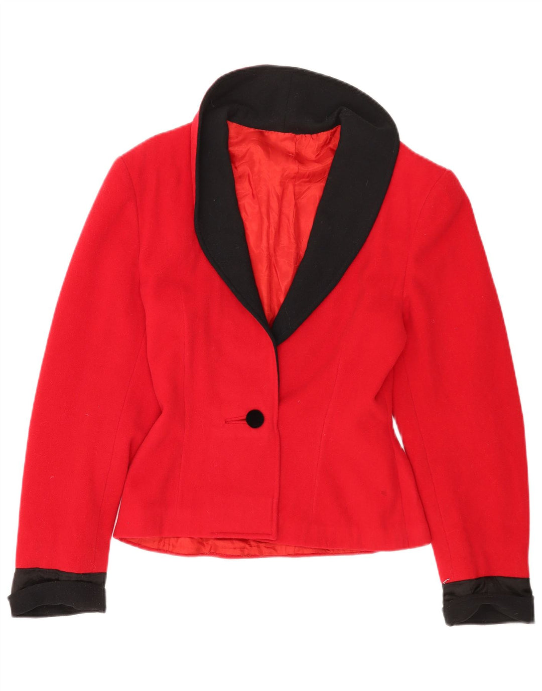 vintage Femme 1 Bouton Blazer Veste UK 12 Medium Red Colourblock