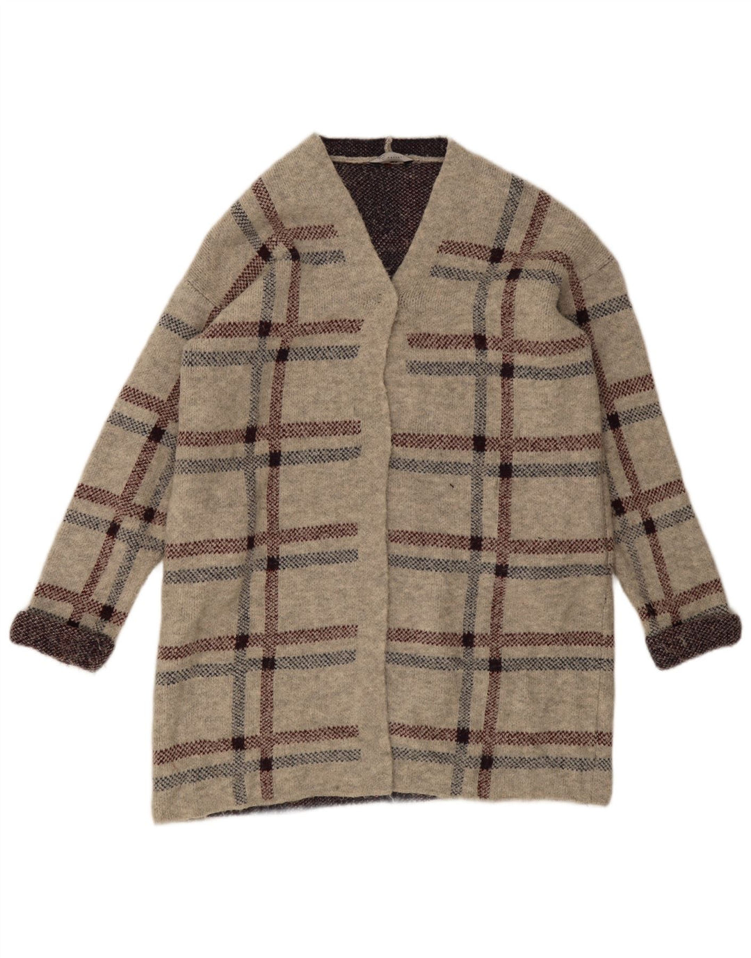 Marks & Spencer Pull cardigan long pour femme UK 16 Grand carreaux gris