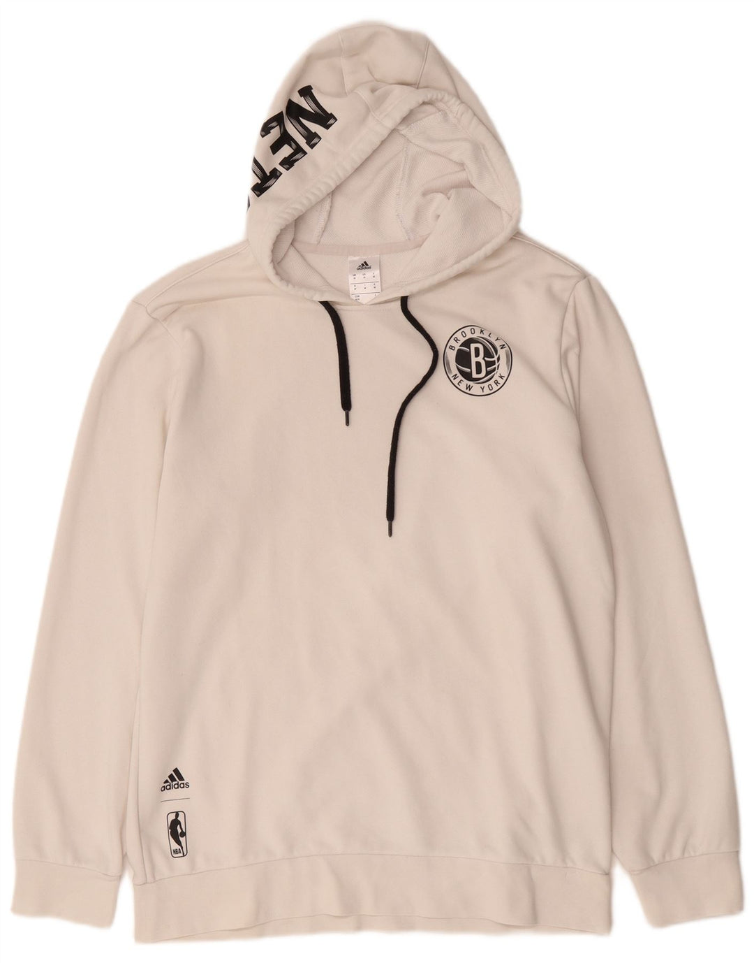 Adidas Pull à Capuche Graphique Brooklyn Nets Homme Blanc Moyen Coton