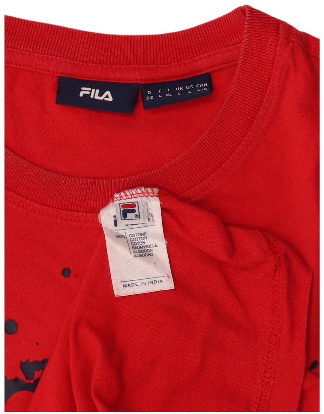 Fila Homme Graphic T-Shirt Top Large Rouge Coton