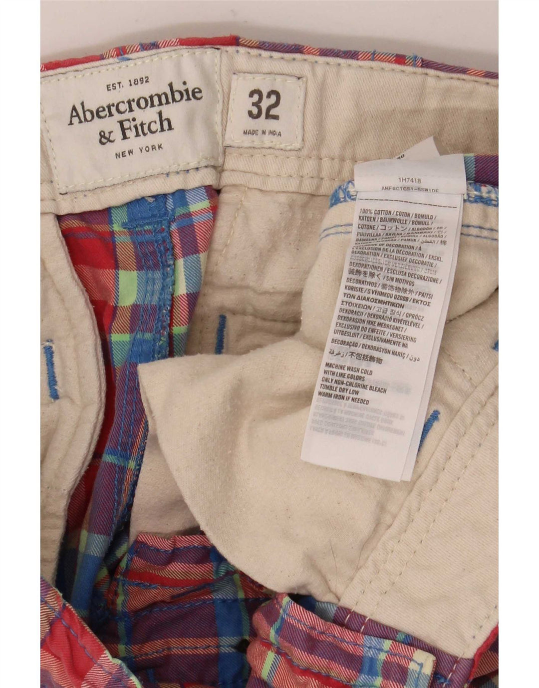 Abercrombie & Fitch Short chino W32 en coton à carreaux multicolore moyen pour homme