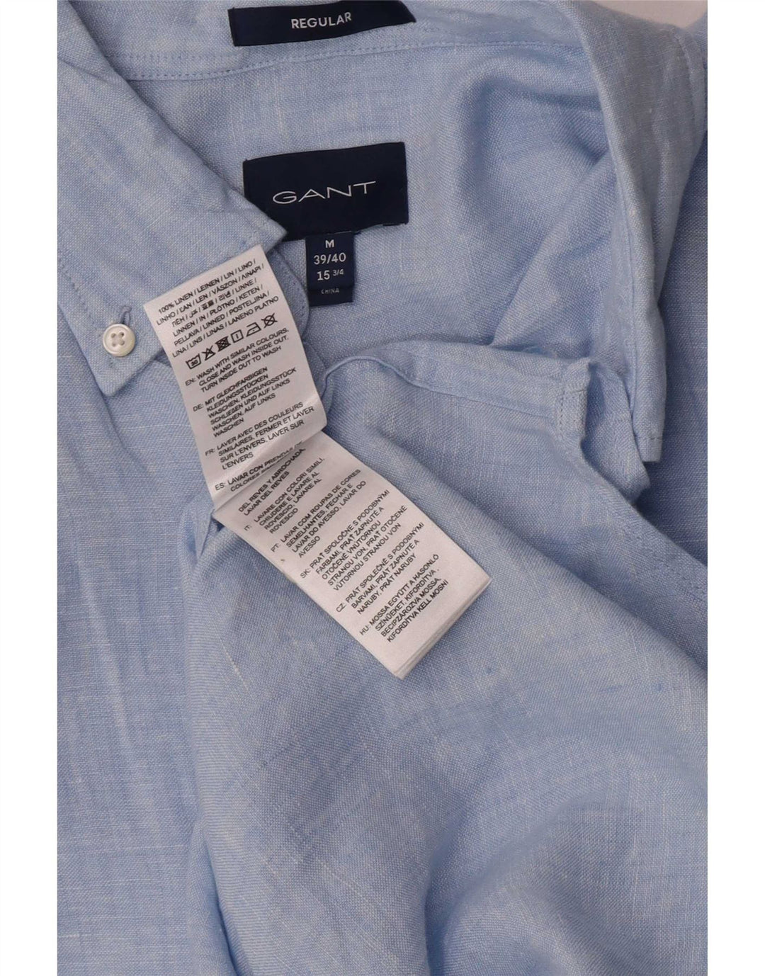 Gant Chemise Regular Fit Homme Taille 39/40 15 1/2 Lin Bleu Moyen