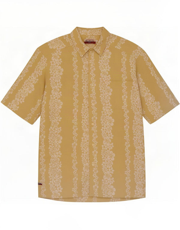 Benetton Chemise Hawaïenne à Manches Courtes Blue Family Homme Floral Jaune Moyen